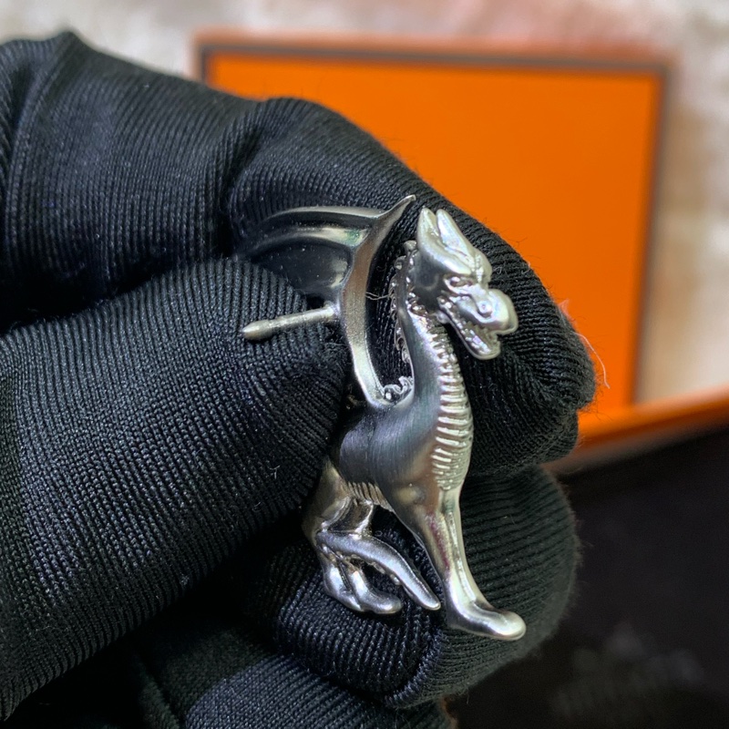 Hermes 愛馬仕 銀色 飛龍胸針 I454-13