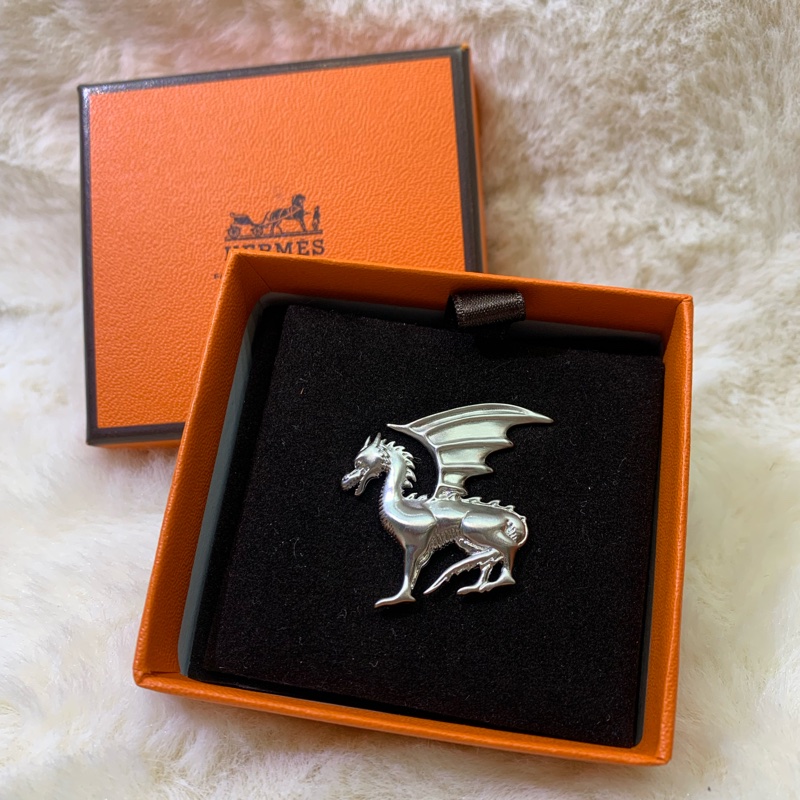 Hermes 愛馬仕 銀色 飛龍胸針 I454-16