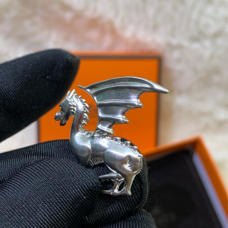 Hermes 愛馬仕 銀色 飛龍胸針 I454-19