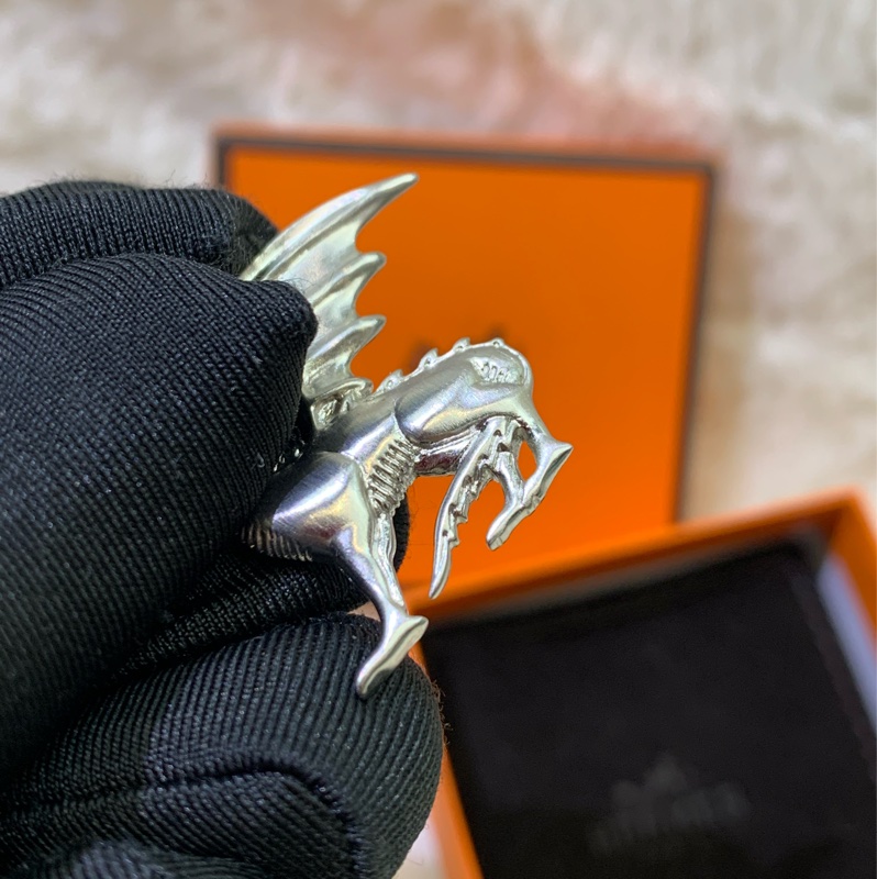 Hermes 愛馬仕 銀色 飛龍胸針 I454-20