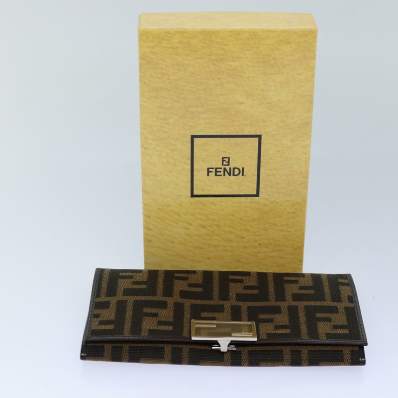 【日本直送】FENDI Zucca帆布長版皮夾 黑色 棕色 銀色 正品 am6788-11