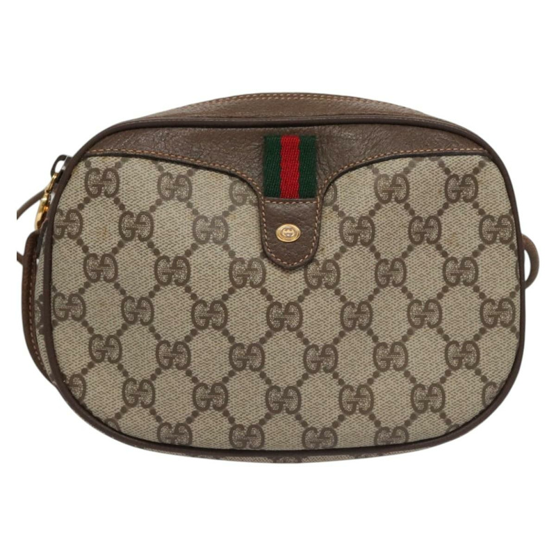 【日本直送】GUCCI GG Supreme Web Sherry Line 單肩包 PVC 米色 棕色 銀色 正品 BA103-1