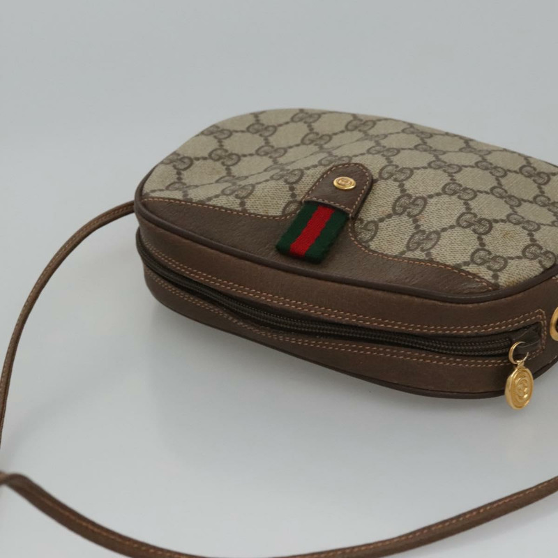 【日本直送】GUCCI GG Supreme Web Sherry Line 單肩包 PVC 米棕色銀色正品 BA103-5