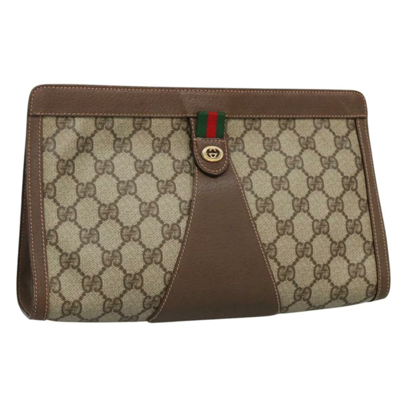 【日本直送】GUCCI GG Supreme Web Sherry Line 手拿包 PVC 米色 紅色 156 01 033 正品 MY044-0