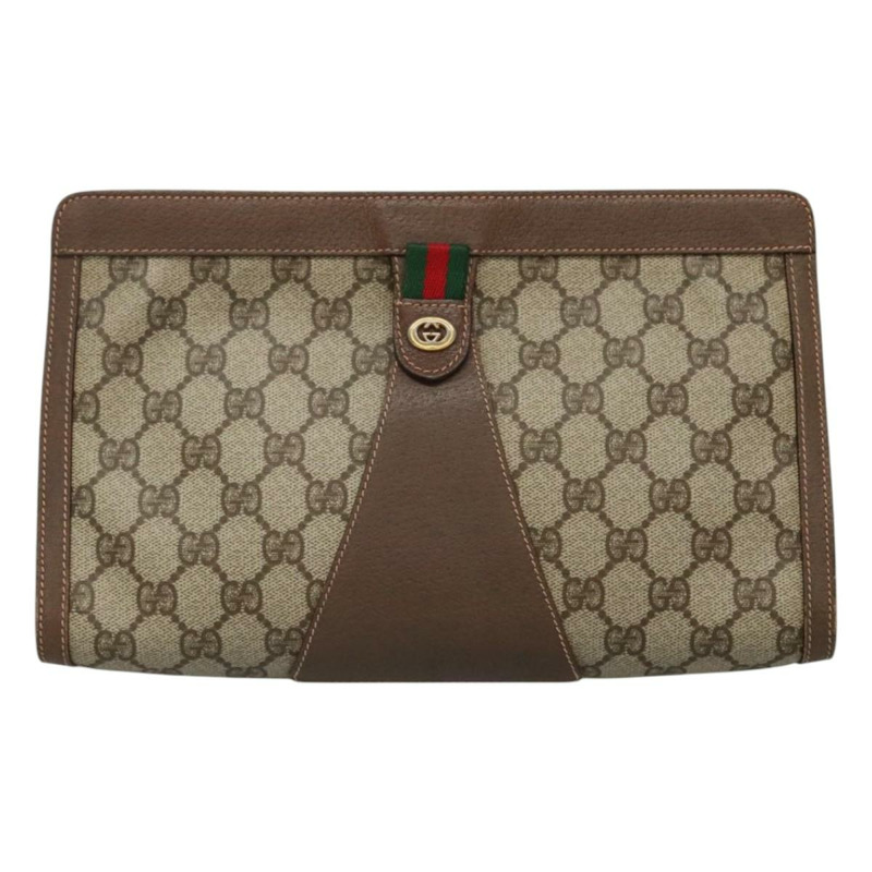 【日本直送】GUCCI GG Supreme Web Sherry Line 手拿包 PVC 米色 紅色 156 01 033 正品 MY044-12