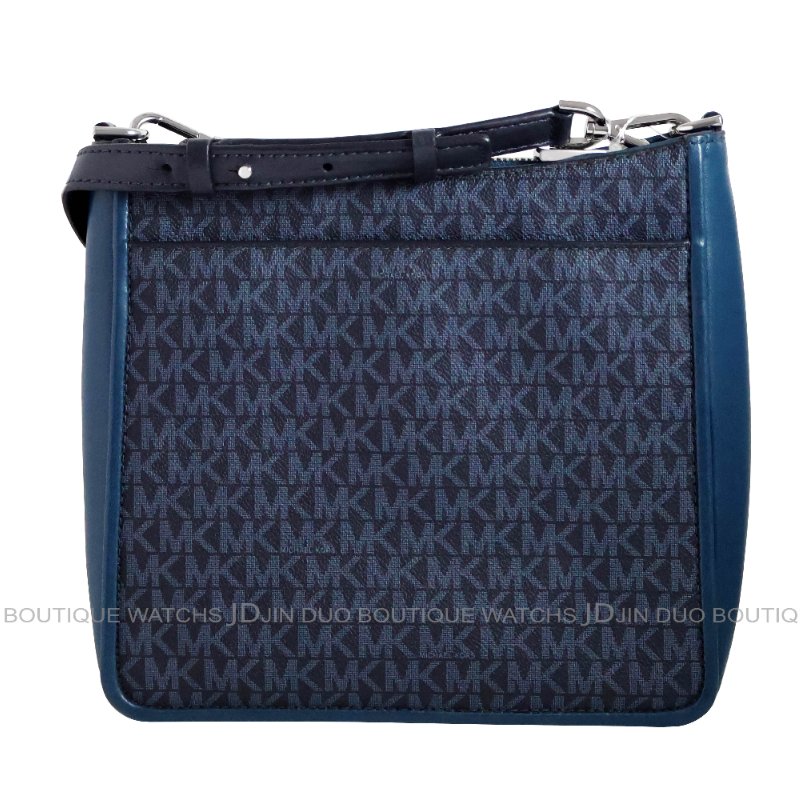 金鐸精品~2461 MICHAEL KORS GLORIA MK-LOGO字紋藍黑色PVC側肩背方包 全新品-1