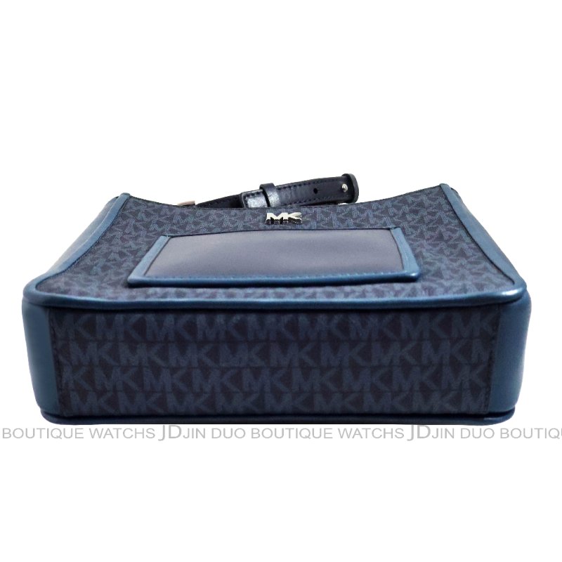 金鐸精品~2461 MICHAEL KORS GLORIA MK-LOGO字紋藍黑色PVC側肩背方包 全新品-4