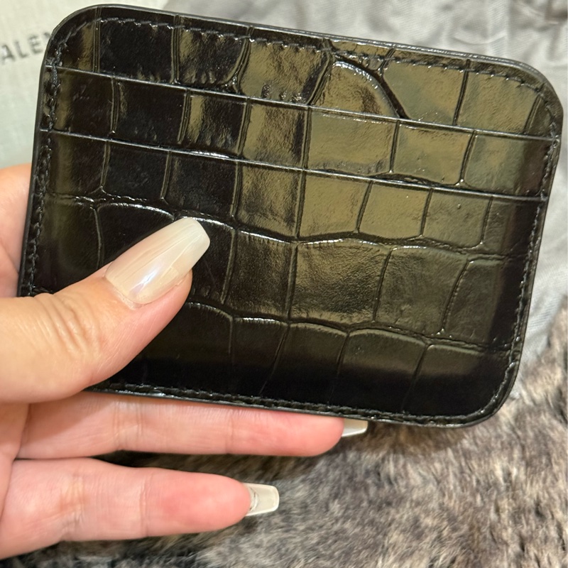 BALENCIAGA亮面鱷魚皮金色LOGO卡夾-1