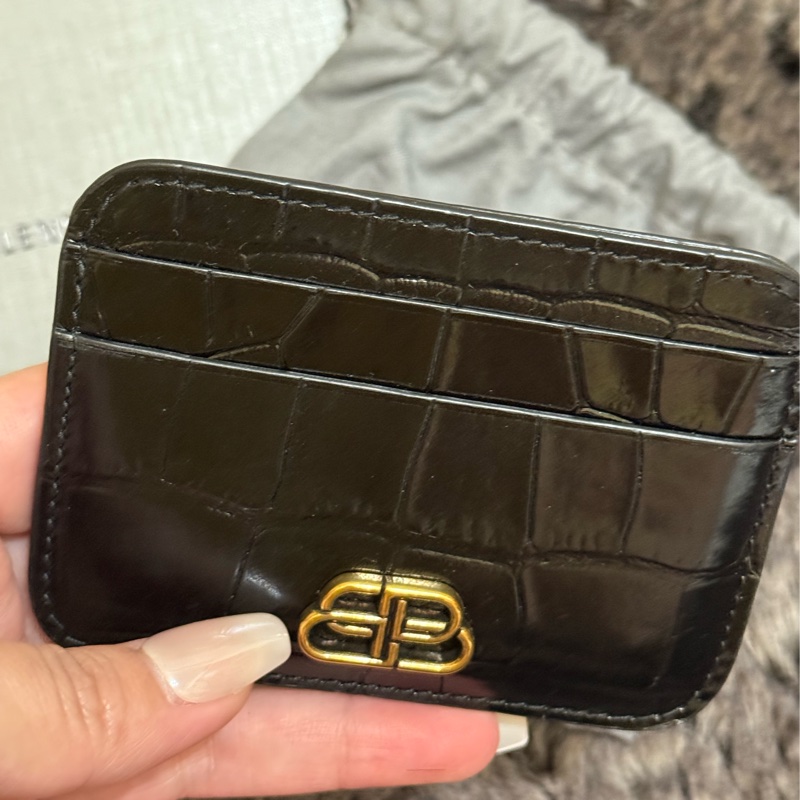 BALENCIAGA亮面鱷魚皮金色LOGO卡夾-6