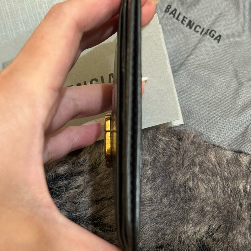 BALENCIAGA亮面鱷魚皮金色LOGO卡夾-10