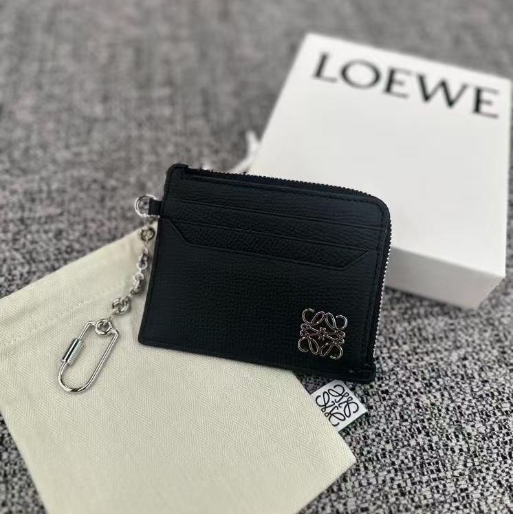 Loewe 小牛皮 卡片 零錢包 黑色 灰褐色-0