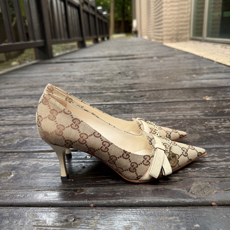 🍒GUCCI CC Monogram老花高尖頭跟鞋 2F250805-1-2