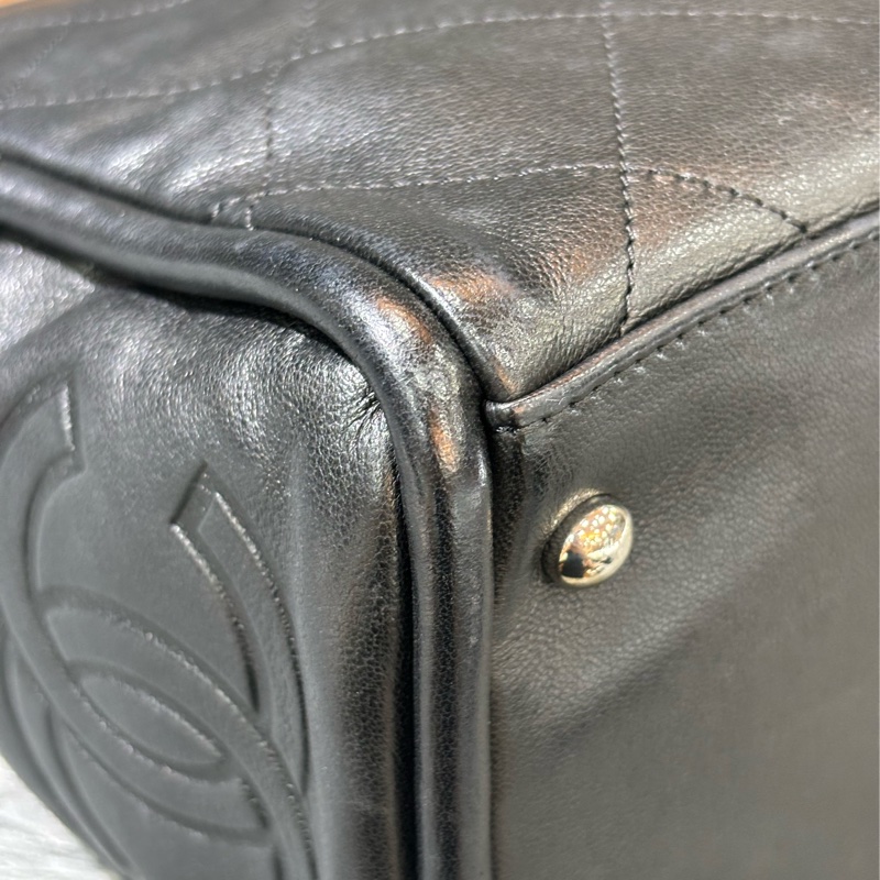 CHANEL 黑色 全皮 皮穿鍊 銀鍊 金屬 LOGO 雙C 拉鍊 手提包 肩背包 老香包 吐司包 側背包 公事包 豆腐包-5