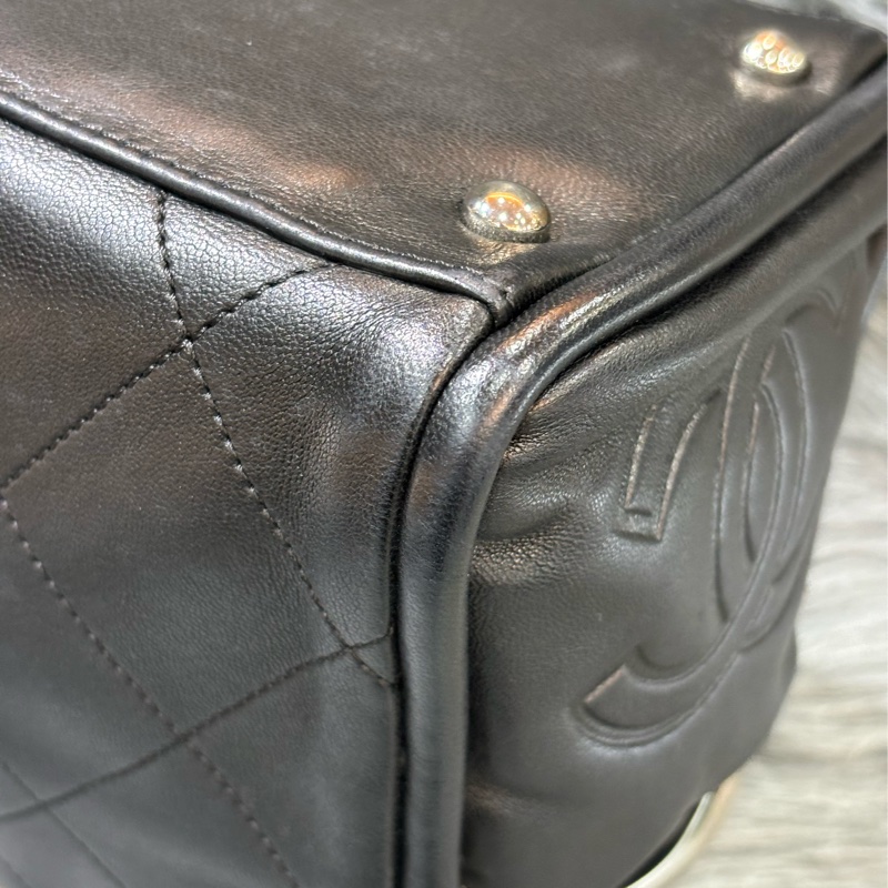 CHANEL 黑色 全皮 皮穿鍊 銀鍊 金屬 LOGO 雙C 拉鍊 手提包 肩背包 老香包 吐司包 側背包 公事包 豆腐包-8