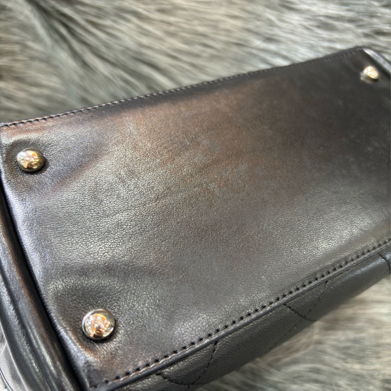 CHANEL 黑色 全皮 皮穿鍊 銀鍊 金屬 LOGO 雙C 拉鍊 手提包 肩背包 老香包 吐司包 側背包 公事包 豆腐包-9