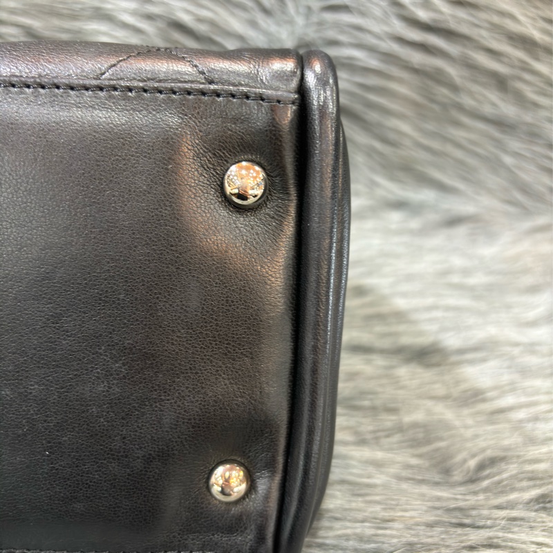 CHANEL 黑色 全皮 皮穿鍊 銀鍊 金屬 LOGO 雙C 拉鍊 手提包 肩背包 老香包 吐司包 側背包 公事包 豆腐包-13