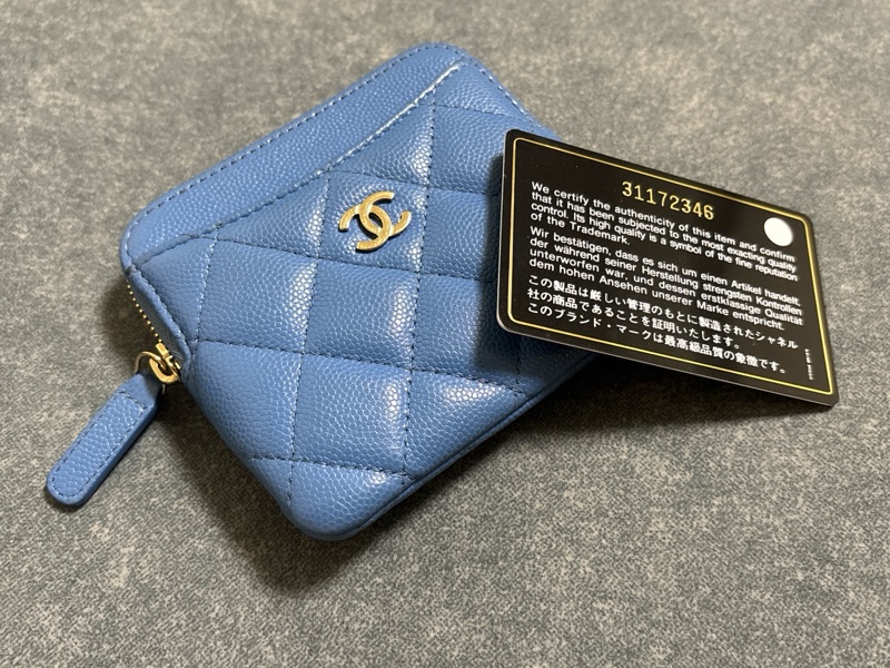 Chanel 莫蘭迪藍金扣吐司卡包|短夾-0