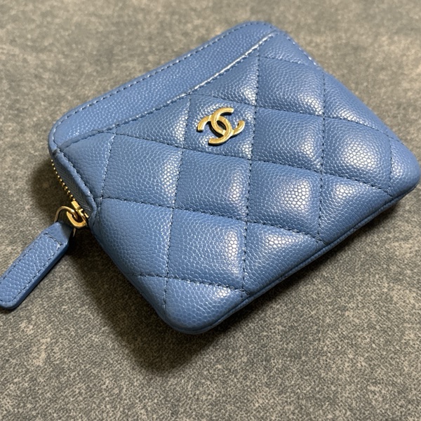 Chanel 莫蘭迪藍金扣吐司卡包|短夾-5