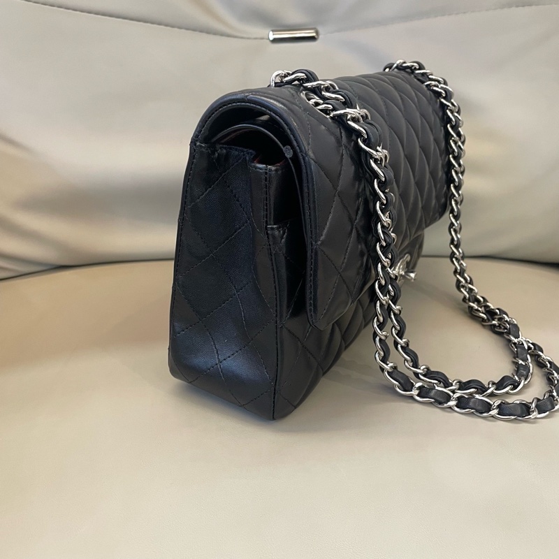 大全配🈶️購證❤️ 香奈兒 #黑銀 #cf25 #羊皮 #中號 雙蓋雙鏈-12