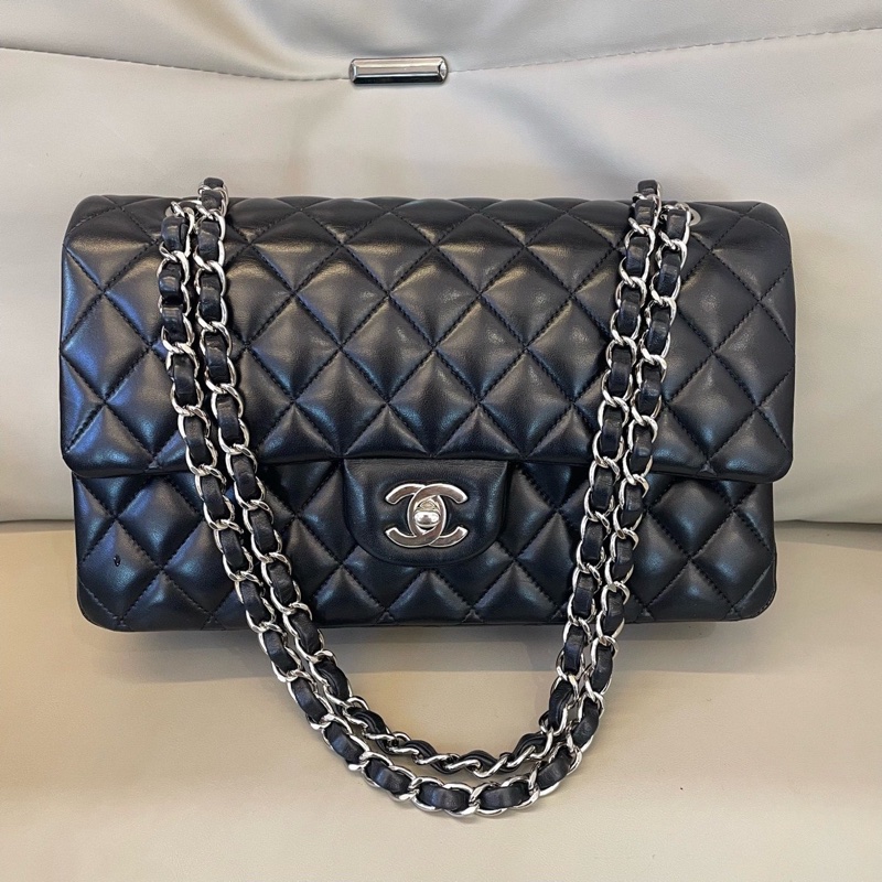 大全配🈶️購證❤️ 香奈兒 #黑銀 雙鍊雙蓋 經典cf25 #羊皮 #中號-9