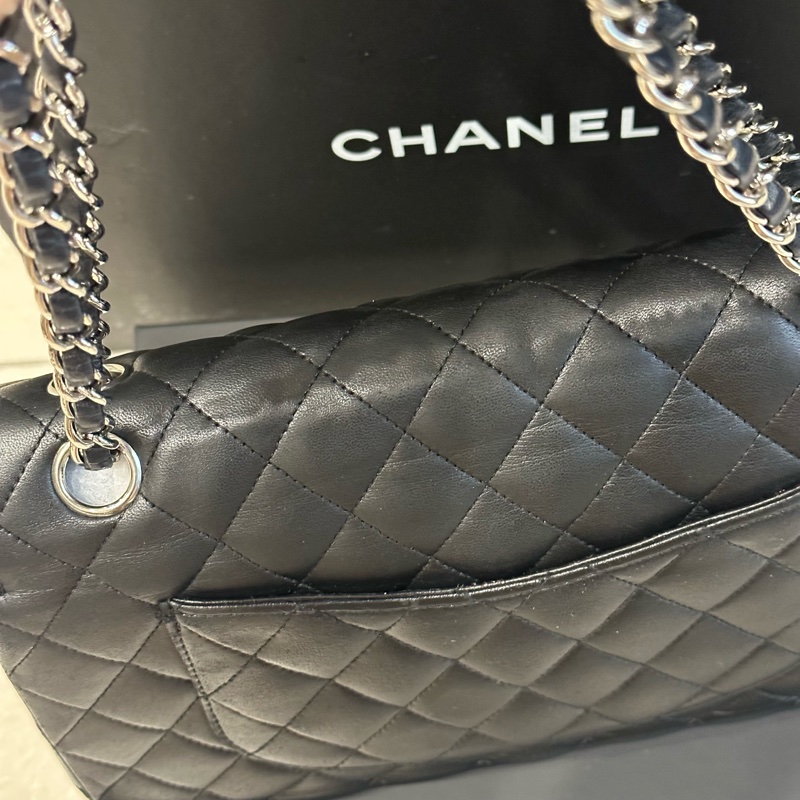 大全配🈶️購證❤️ 香奈兒 #黑銀 雙鍊雙蓋 經典cf25 #羊皮 #中號-22