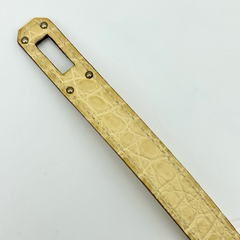 「JL精品代購」保存品品質 愛馬仕香草色霧面鱷魚皮花邊長款kelly二折長夾/手拿包 銀扣-8