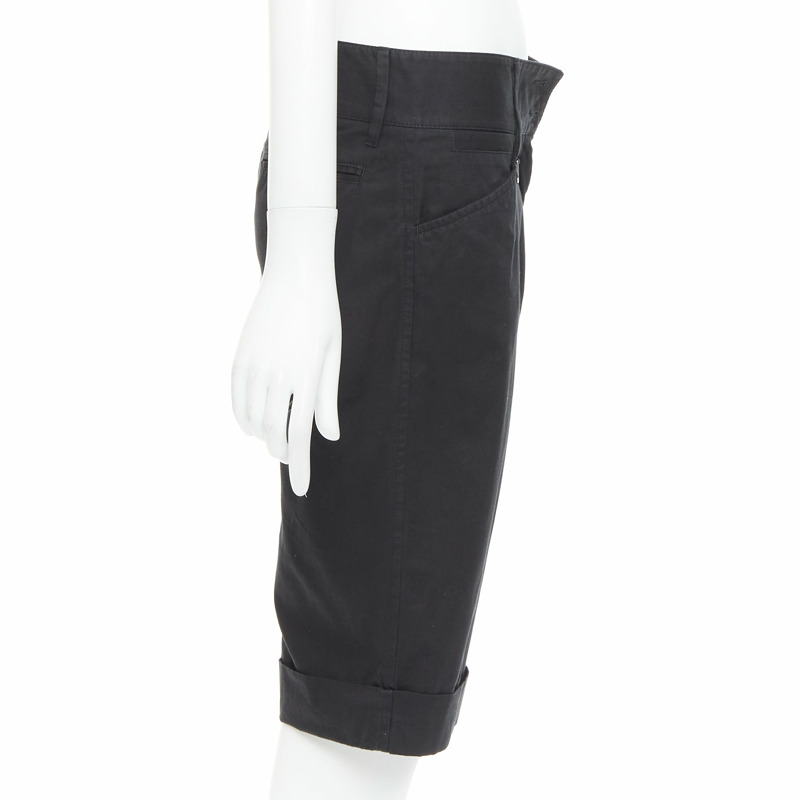 DOLCE GABBANA black cotton silk DG charm cuffed bermuda shorts IT38 XS-3