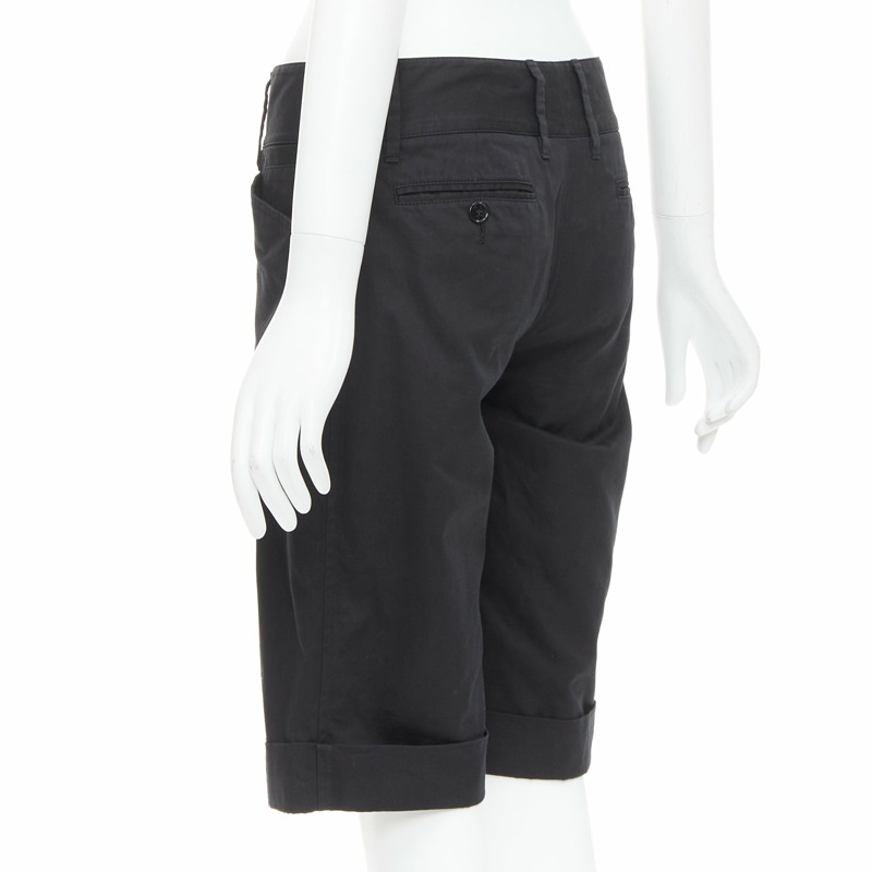 DOLCE GABBANA black cotton silk DG charm cuffed bermuda shorts IT38 XS-5