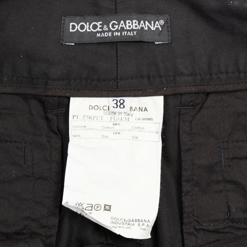 DOLCE GABBANA black cotton silk DG charm cuffed bermuda shorts IT38 XS-7