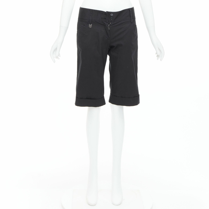 DOLCE GABBANA black cotton silk DG charm cuffed bermuda shorts IT38 XS-8