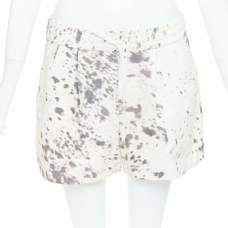 3.1 PHILLIP LIM cream pig leather cow print silk lined shorts US2 S-0