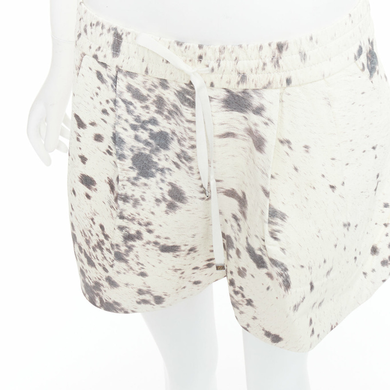 3.1 PHILLIP LIM cream pig leather cow print silk lined shorts US2 S-1