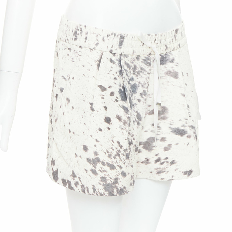 3.1 PHILLIP LIM cream pig leather cow print silk lined shorts US2 S-2