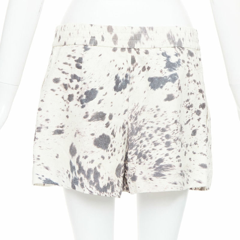 3.1 PHILLIP LIM cream pig leather cow print silk lined shorts US2 S-4