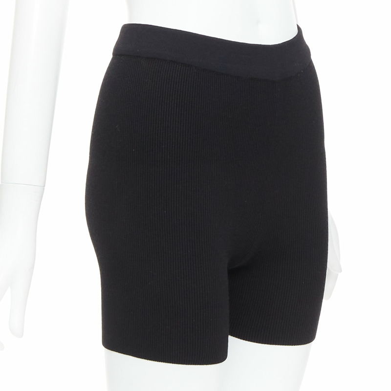 JACQUEMUS black viscose blend minimal knitted cyclist shorts FR36 S-2