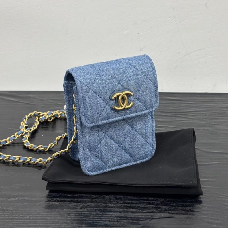 CHANEL vic金扣牛仔肩背斜背手機包 9*12*5 全新閒置配件盒子塵袋-1