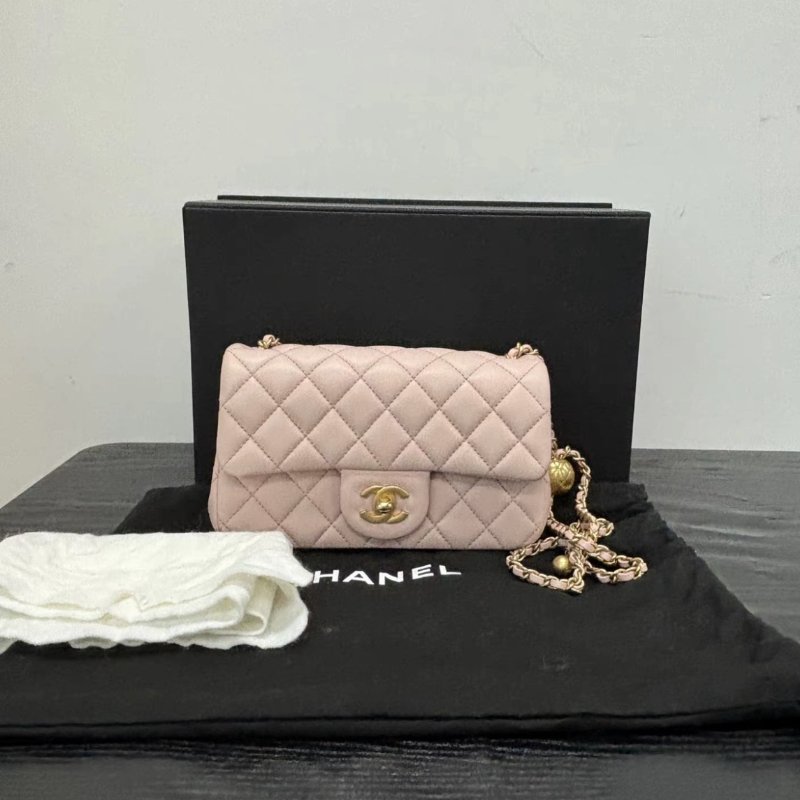 CHANEL 23k金球 cf大mini玫瑰粉 20*7*13 全新閒置配件盒子塵袋-0