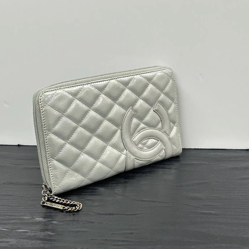 CHANEL 銀色長款錢包 20*12*2.5 98新配件保卡塵袋-1