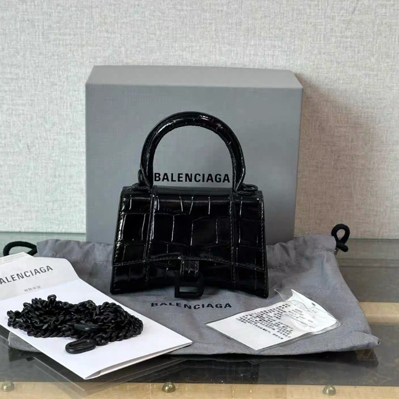 BALENCIAGA so black鱷魚紋mini手提沙漏斜背包 99新配件盒子塵袋購證-0