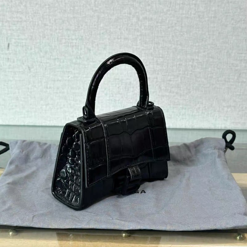 BALENCIAGA so black鱷魚紋mini手提沙漏斜背包 99新配件盒子塵袋購證-1
