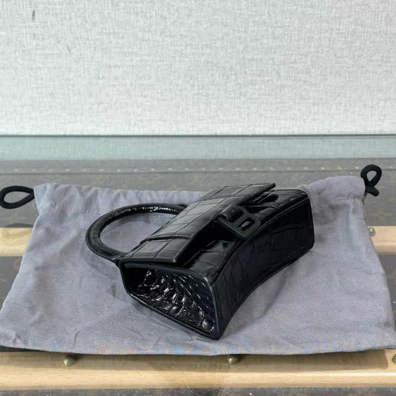BALENCIAGA so black鱷魚紋mini手提沙漏斜背包 99新配件盒子塵袋購證-2