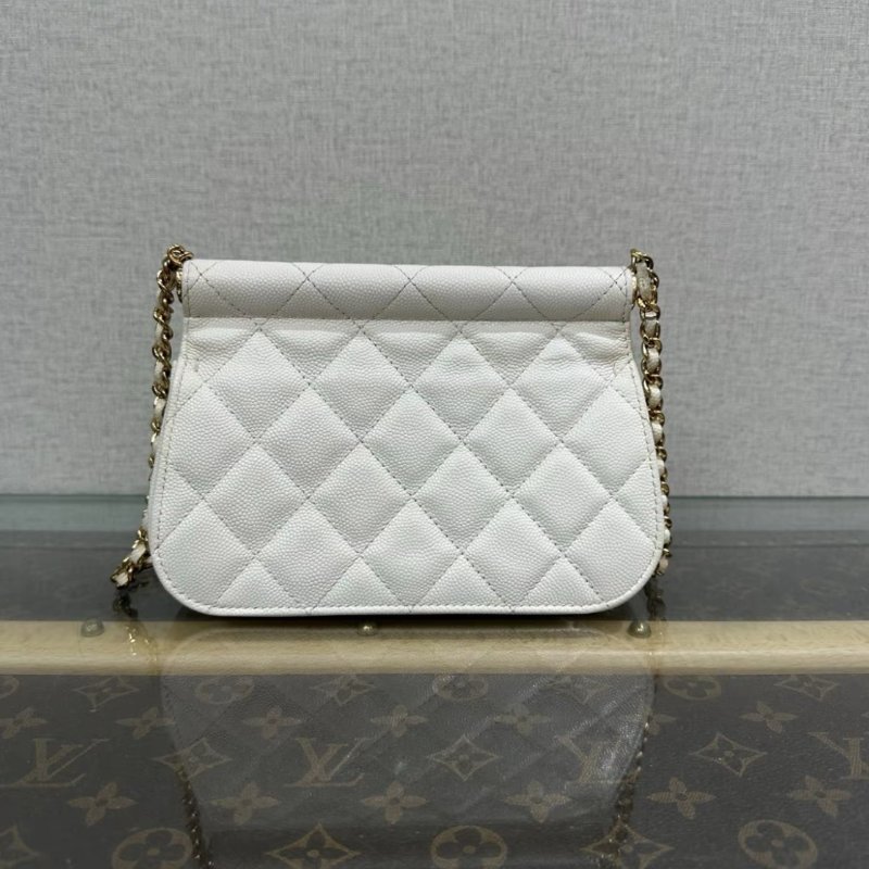 CHANEL 22K白金荔枝牛皮肩背斜背貝殼包 18*12*5.5 98新 配件塵袋-5