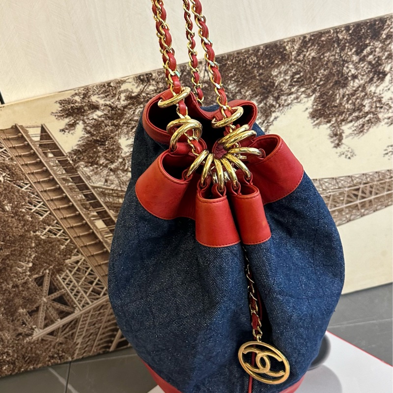 🩵少有 Chanel 牛仔 加 皮 肩背包 後背包-1