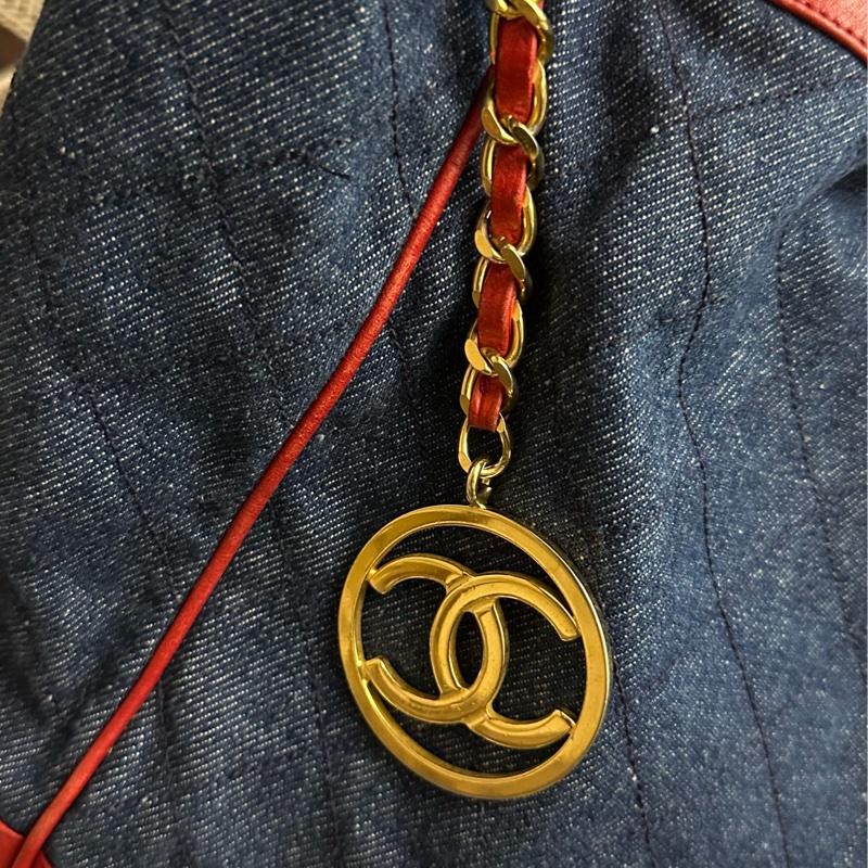 🩵少有 Chanel 牛仔 加 皮 肩背包 後背包-11