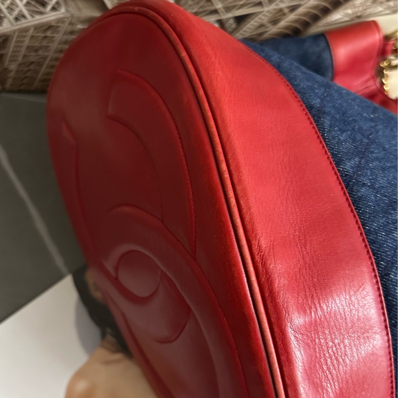 🩵少有 Chanel 牛仔 加 皮 肩背包 後背包-12