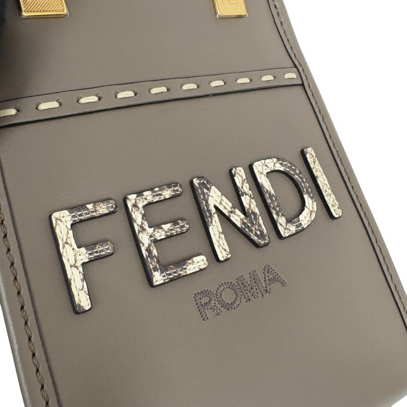 FENDI 芬迪 MINI SUNSHINE 迷你托特包 皮革 灰色 玳瑁紋提把-13