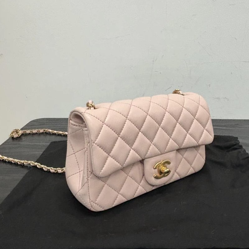 CHANEL 23k金球 cf大mini玫瑰粉 20*7*13 全新閒置配件盒子塵袋-1