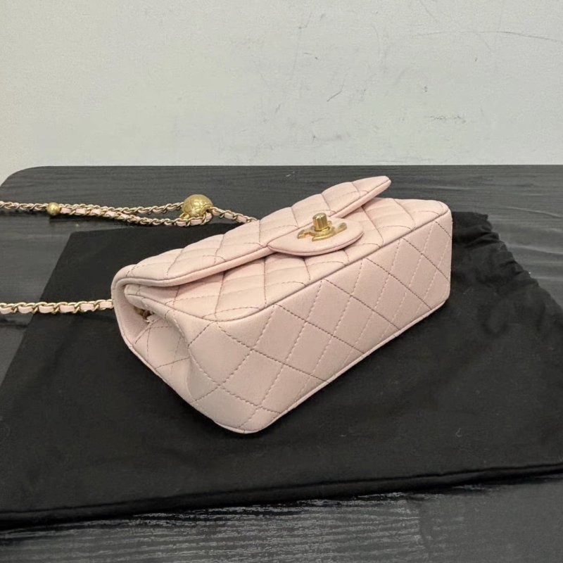 CHANEL 23k金球 cf大mini玫瑰粉 20*7*13 全新閒置配件盒子塵袋-2