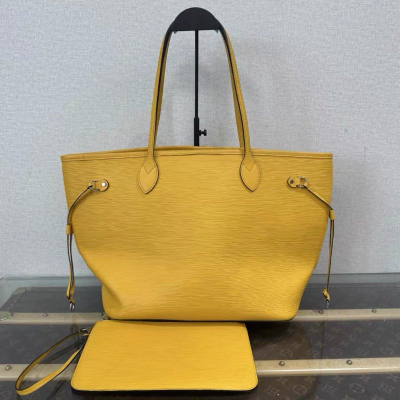 LV 黃色Neverfull中號水波紋子母手提肩背購物袋 31*28*14 97新配件塵袋-0