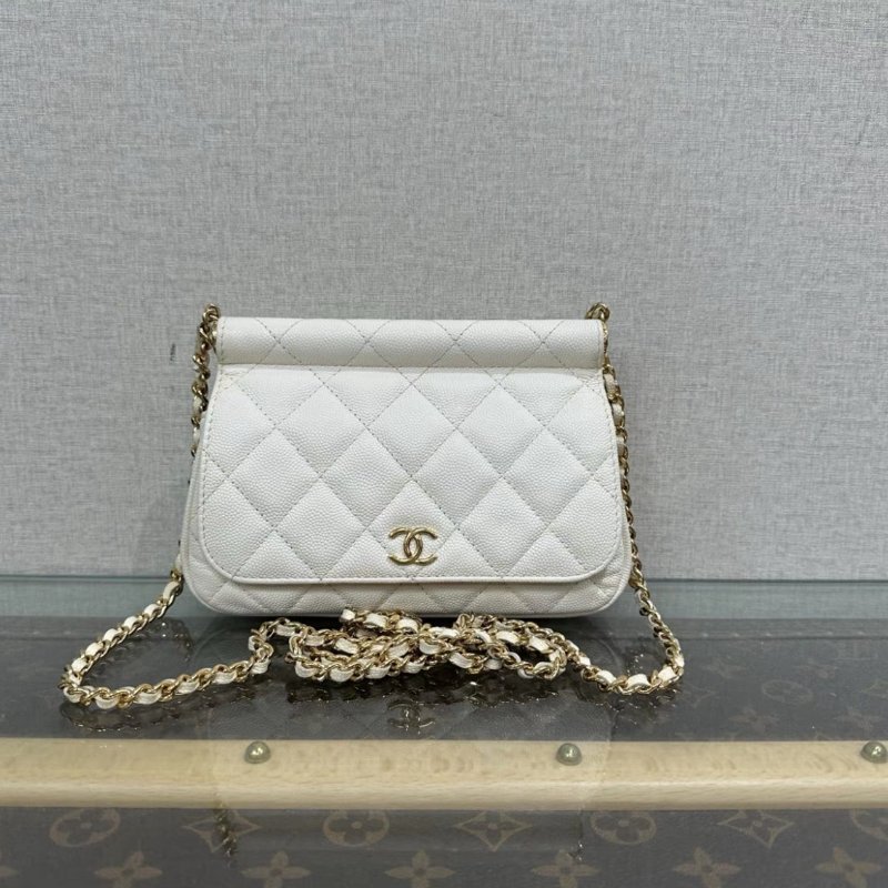 CHANEL 22K白金荔枝牛皮肩背斜背貝殼包 18*12*5.5 98新 配件塵袋-0